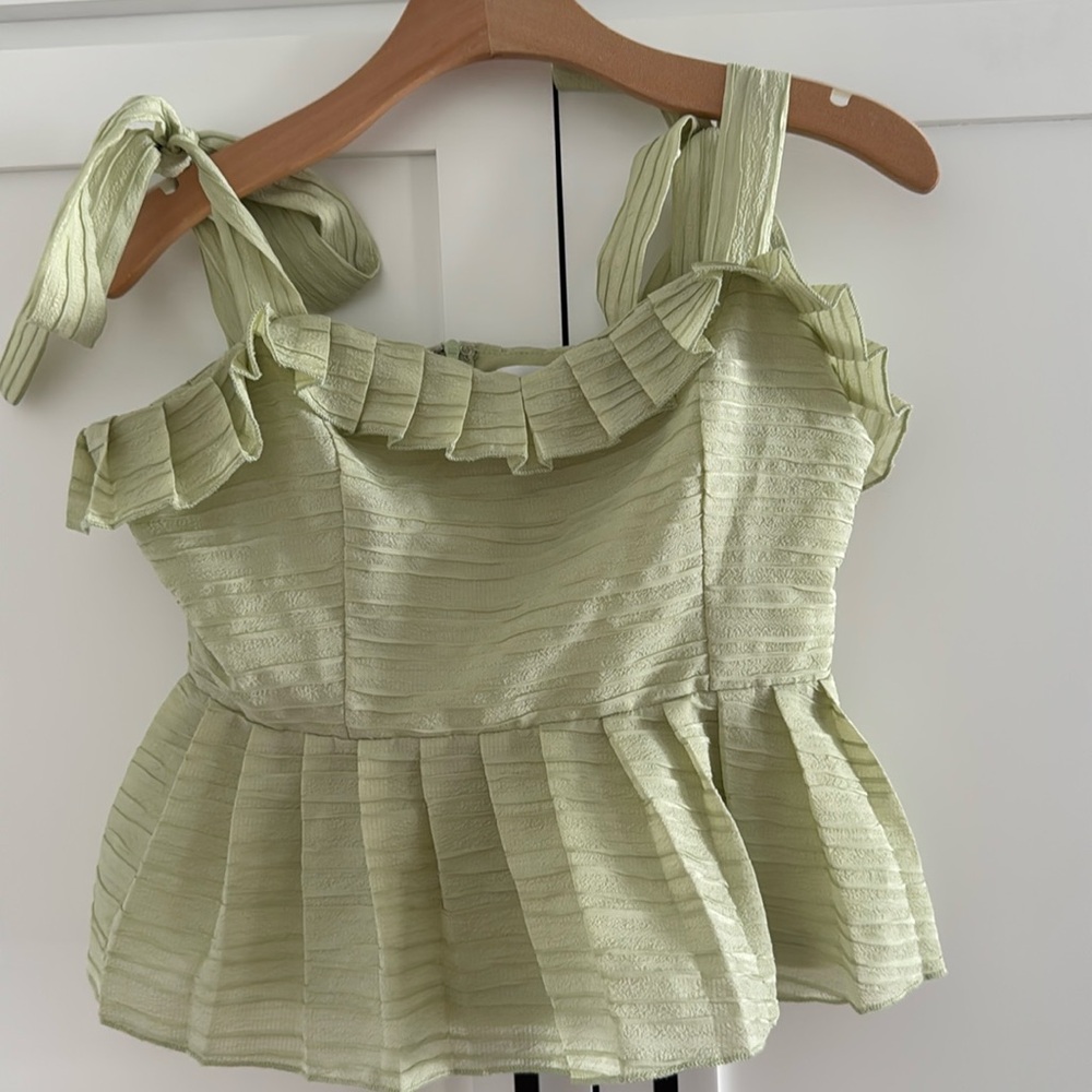 MARBLE Green Ruffled Smocked Tank Top M - Picture 3 of 10